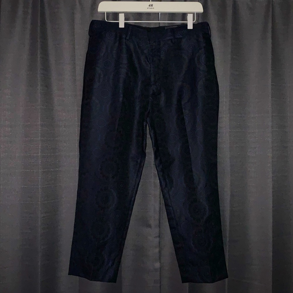 Jacquard suit pants with satin trim